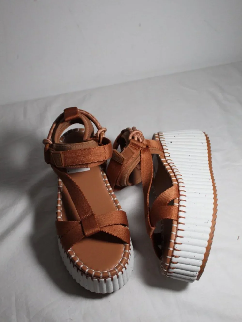 NEW Chloe Chloé Nama Wedge Sandals Platform Ankle Wrap Brown 39